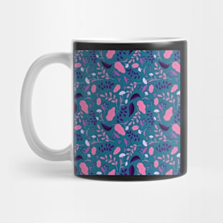 Pattern with colourful autumn leaves and flowers in neon purple and pink Mug